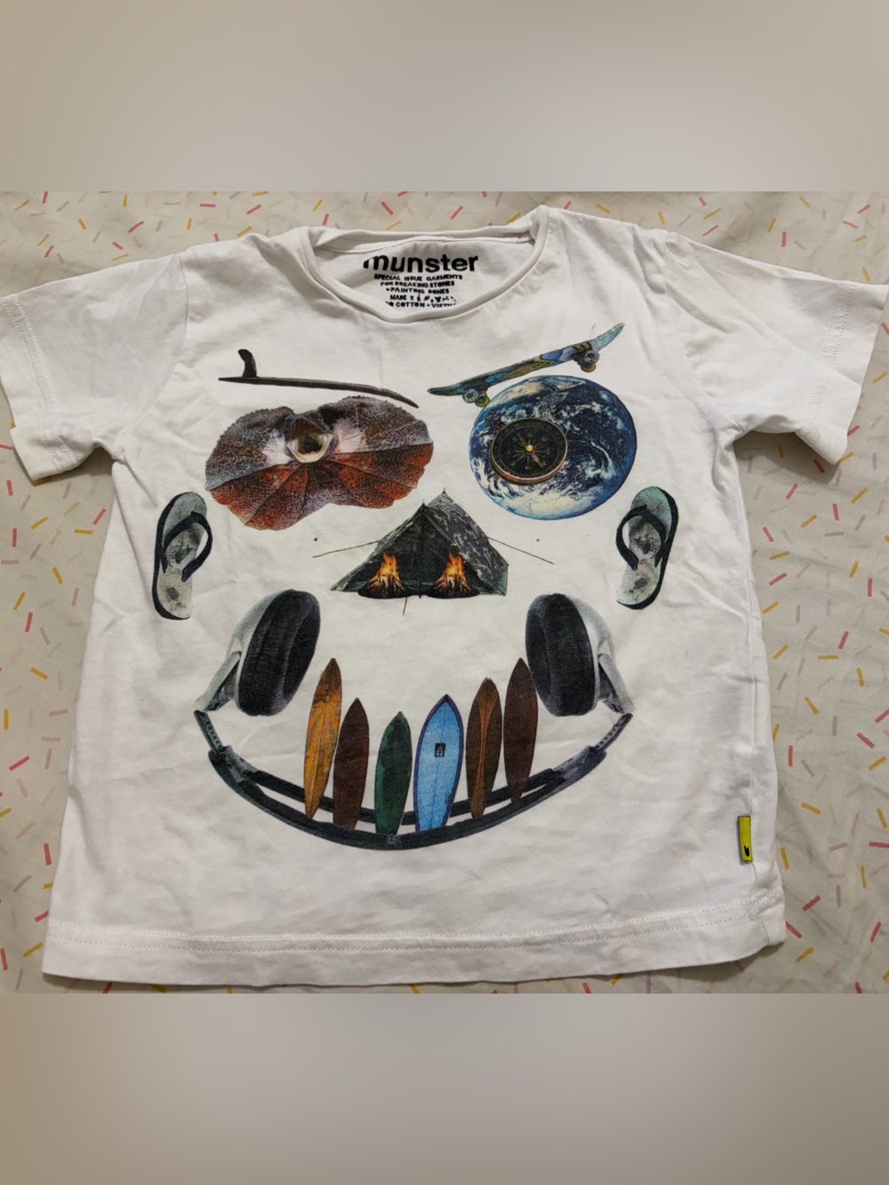 Munster White Graphic Kids T-Shirt with Multicolor Print